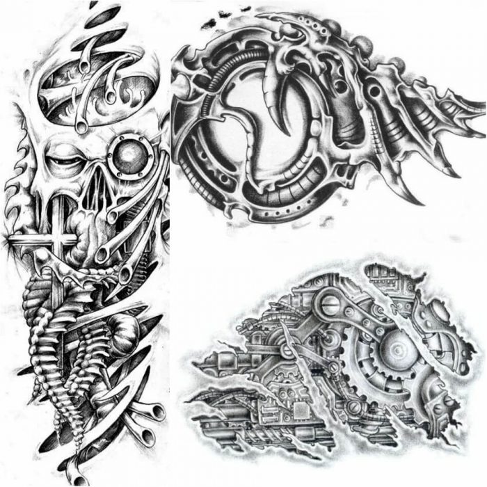 3D Biomechanical Tattoos Bio Robot Tattoo with a lot of Tiny Details