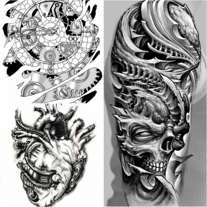 3D Biomechanical Tattoos Bio Robot Tattoo with a lot of Tiny Details