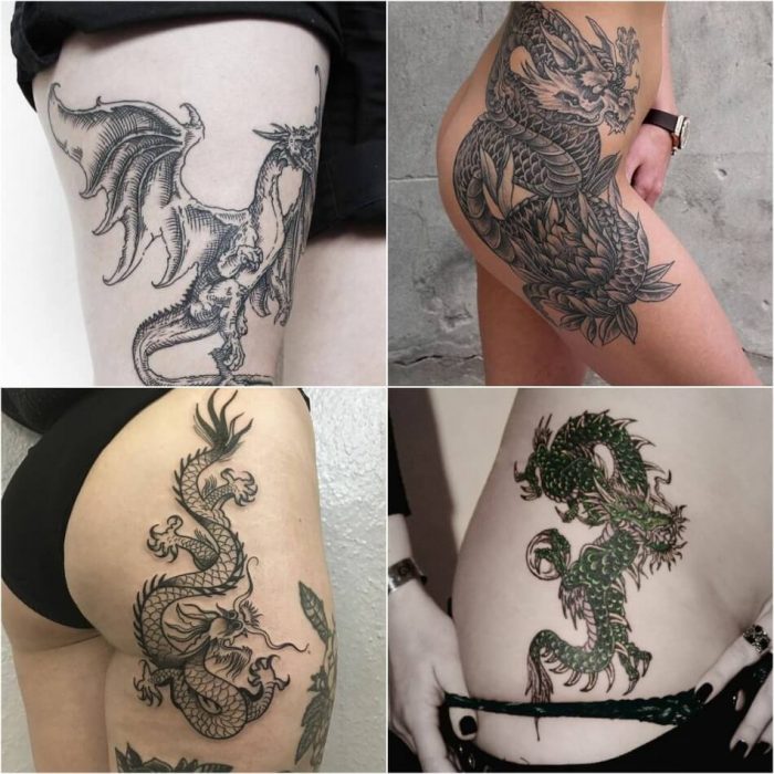 free dragon thigh tattoos