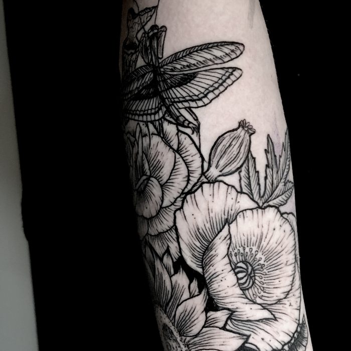 flower tattoo etching