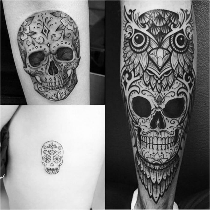 mexican skull tattoo - black and white sugar skull tattoos - sugar skull tattoo designs