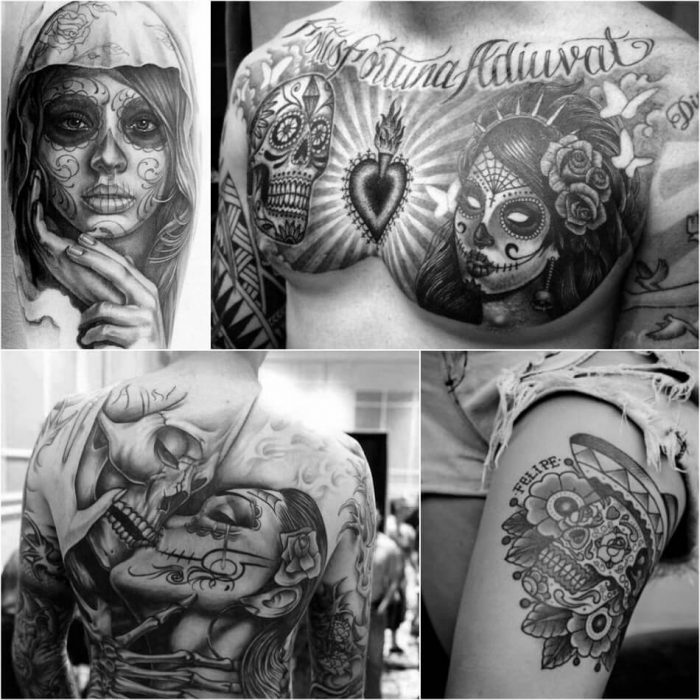 mexican skull tattoo - female sugar skull tattoos - black and white sugar skull tattoos