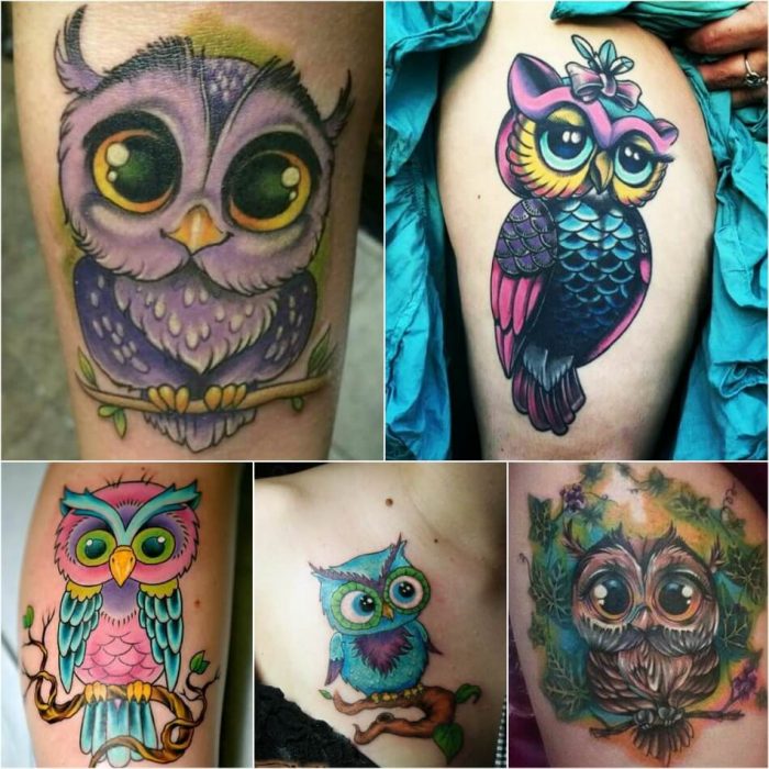 colorful owl tattoo flash