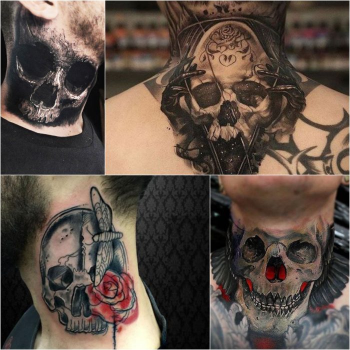 neck tattoo - skull neck tattoos - neck tattoos for men