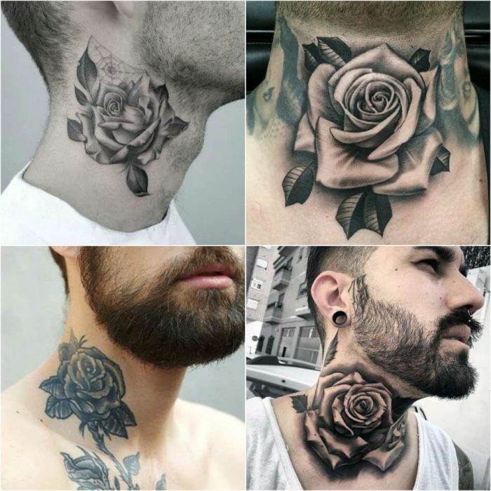 neck tattoos - neck tattoos for men - rose neck tattoos for guys