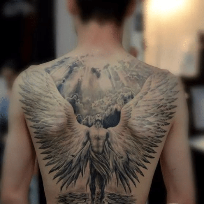 fallen angel tattoo on back